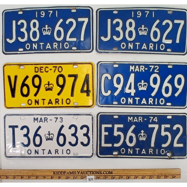 LOT OF 9 - 1970-1976 ONTARIO LICENCE PLATES