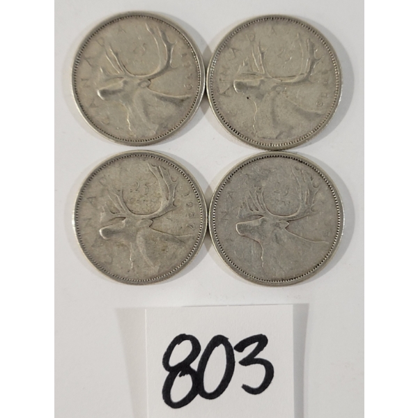 LOT OF 4 - 1943 CDN 25 CENT SILVER COINS