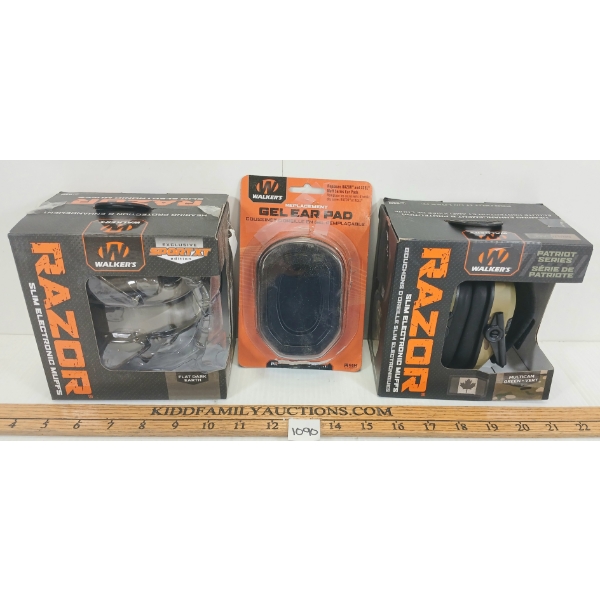 LOT OF 3 - WALKER'S RAZOR SLIM ELECTRONIC MUFFS & REPLACEMENT PAD