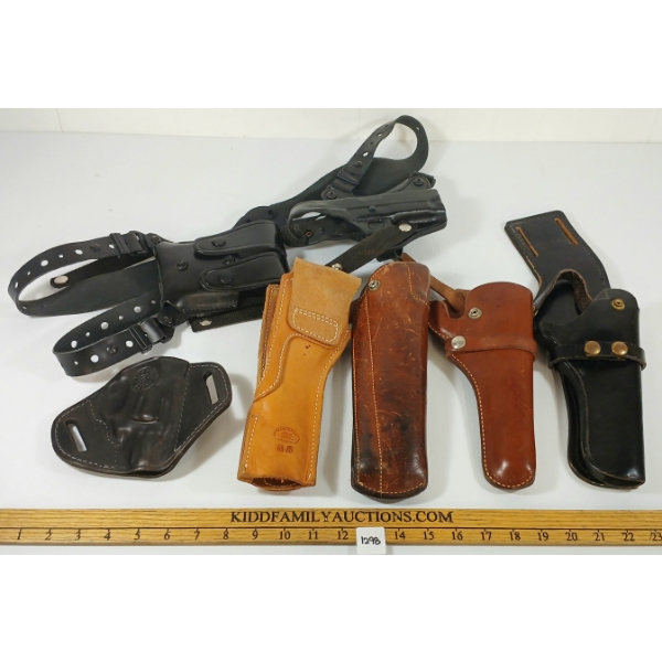 LOT OF 6 - LEATHER PISTOL HOLSTERS - INCL BIANCHI CROSS DRAW #129