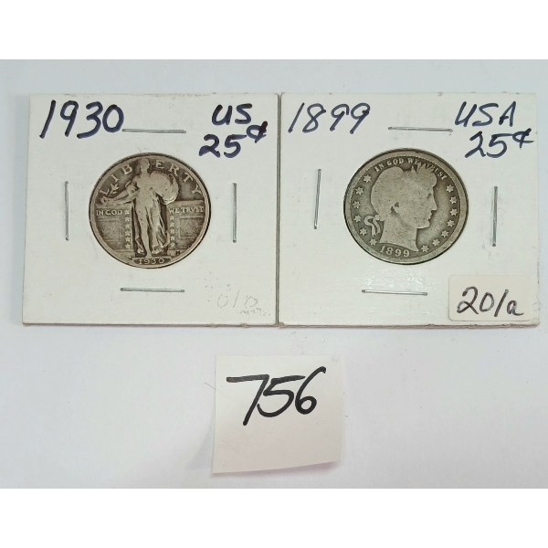 LOT OF 2 - 1899 & 1930 SILVER BARBER QUARTERS