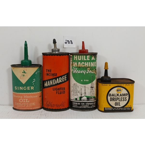 LOT OF 4 - OILERS & TINS - INCL MANDAREE & NAPA BALKAMP DRIPLESS OIL