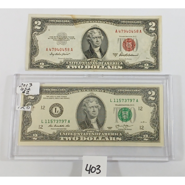 LOT OF 2 - 1953 & 2013 U.S. $2 BANKNOTES