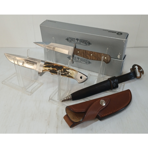 LOT OF 2 - BOKER KNIVES W/ ANTLER & WOOD HANDLES