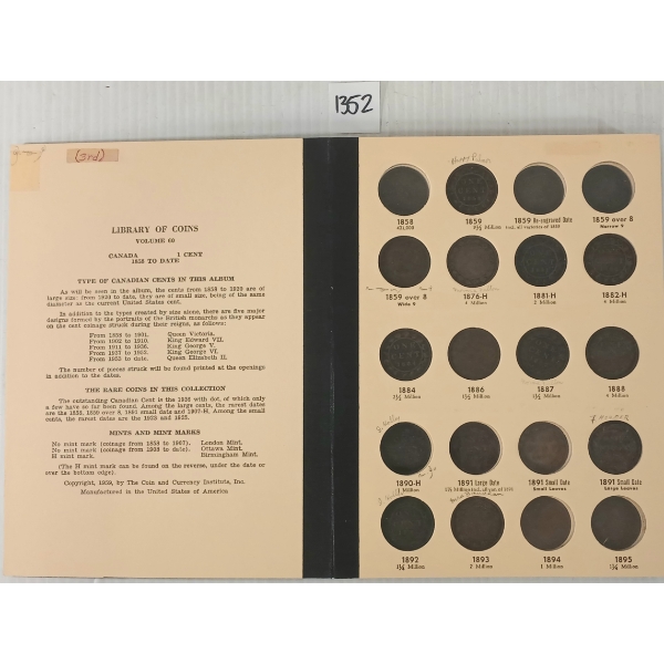 1859-1962 CDN 1 CENT LIBRARY OF COINS BOOKLET