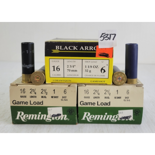 AMMO: 75X REMINGTON & BLACK ARROW 16GA - 2-3/4IN - #6 SHOT