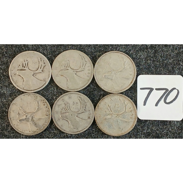LOT OF 6 - 1940-1965 CDN 25 CENT COINS