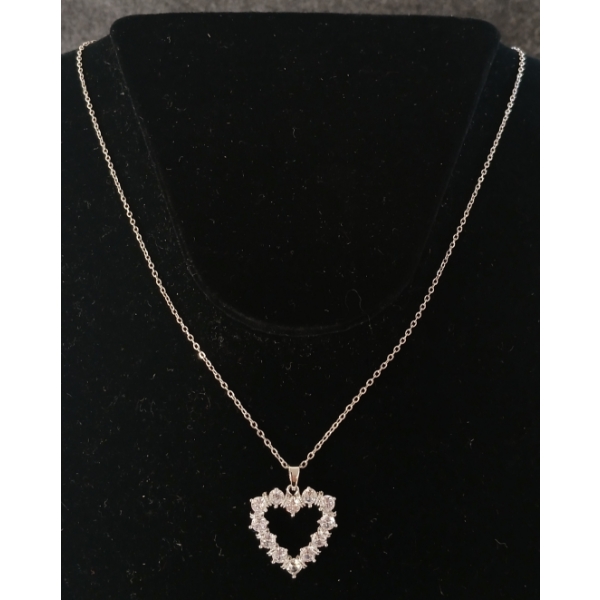 PLATINUM PLATED SIMULATED DIAMOND (CZ) HEART NECKLACE 
