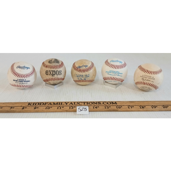 LOT OF 5 - EXPOS, RAWLINGS & SPALDING BASEBALLS - KIRT MANWARING AUTOGRAPH