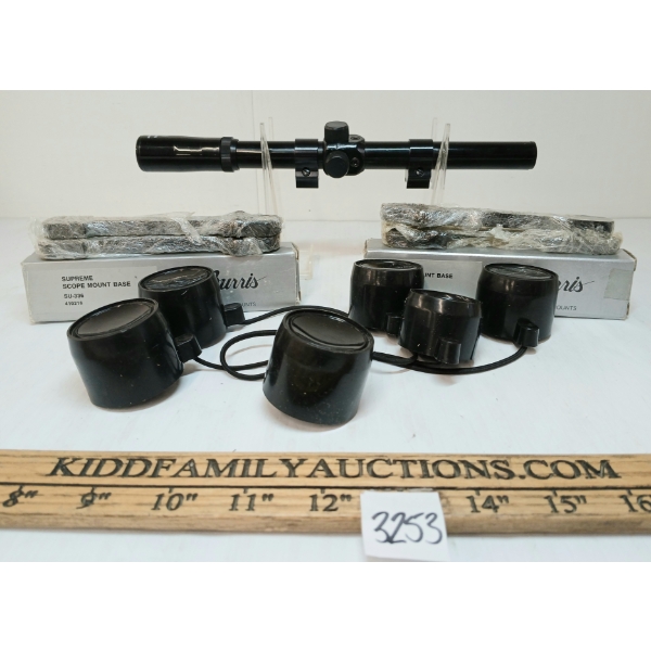 LOT OF 6 - SIMMONS 4X15 MODEL 1002 SCOPE, BURRIS MOUNT BASES & LENS COVERS