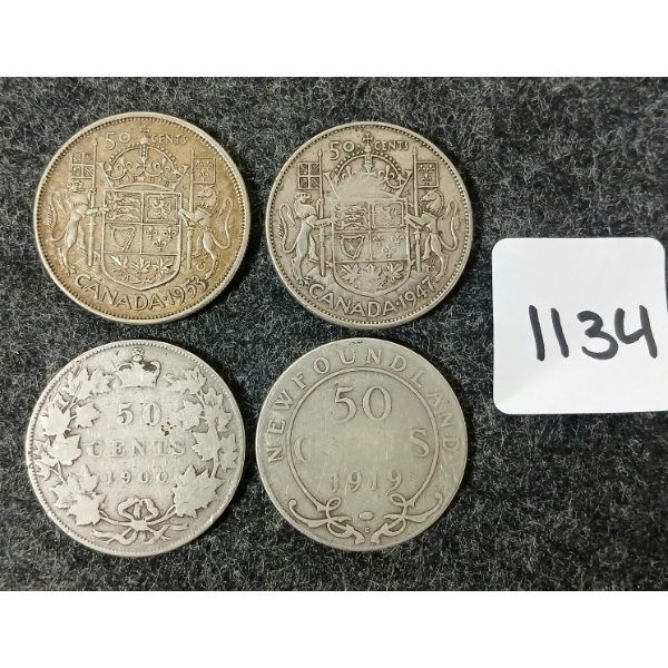 LOT OF 4 - 1900-1953 CDN SILVER 50 CENT COINS