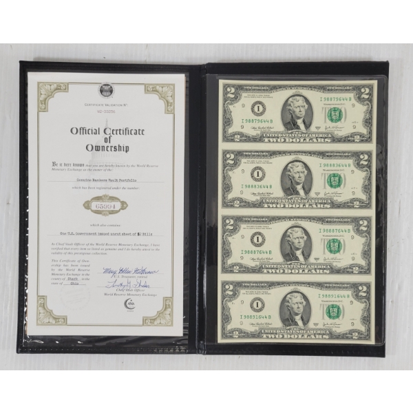 2003 U.S. $2 UNCUT BANKNOTES - IN PORTFOLIO