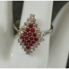 Image 1 : LADIES' 18K WHITE GOLD NAVETTE RING W/ DIAMOND & RUBIES CLUSTER