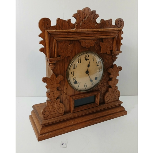 1885 E. INGRAHAM CABINET #10 8 DAY OAK CLOCK