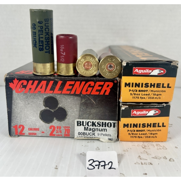 AMMO: 18X 12 GA 2-3/4 IN - #00 BUCK & 40X 12 GA 1-3/4 IN - #7.5