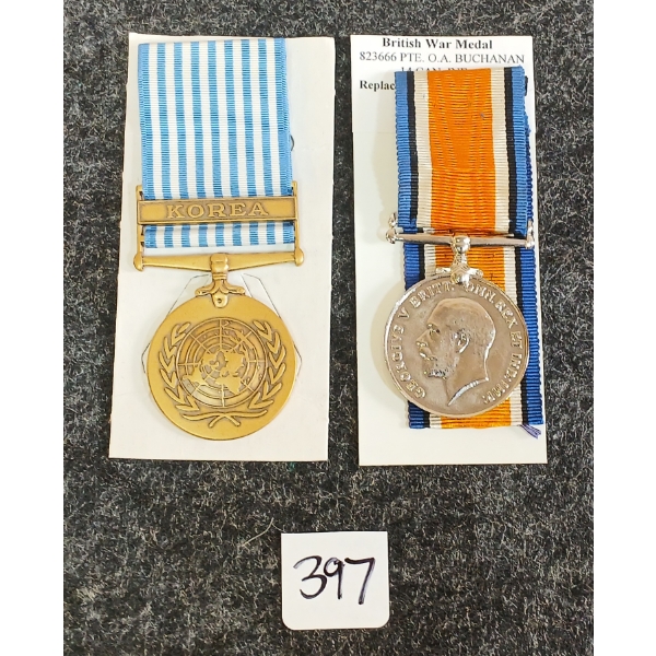LOT OF 2 - WWI BRITISN REPLACEMENT & KOREA MEDALS