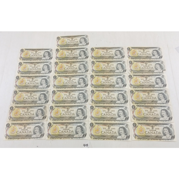 LOT OF 25 - 1973 CDN $1 BANKNOTES