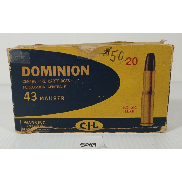 AMMO / BRASS: 12X DOMINION CIL .43 MAUSER - 385GR - LEAD LIVE / 6X BRASS