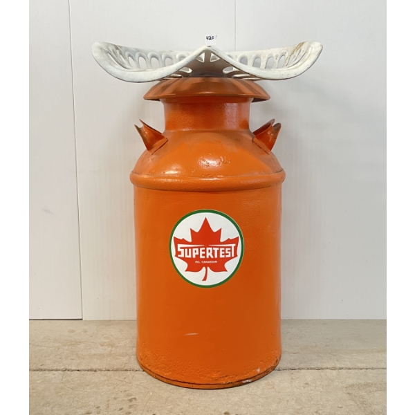 REPURPOSED MILK CAN W/ IMPLEMENT SEAT - SUPERTEST FACE DECAL