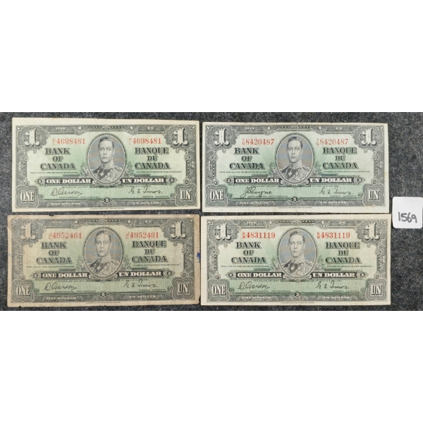 LOT OF 4 - 1937 CDN $1 BANKNOTES
