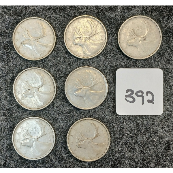 LOT OF 7 - 1954 CDN 25 CENT COINS