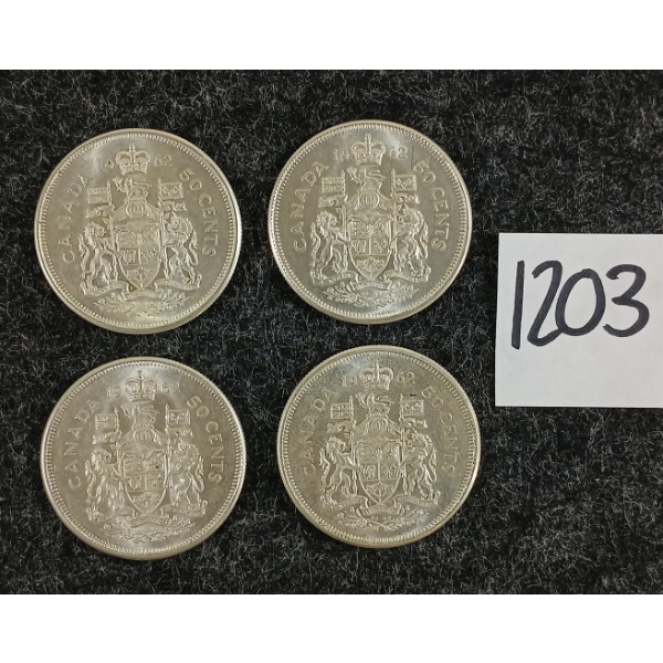 LOT OF 4 - 1961 CDN 50 CENT SILVER COINS