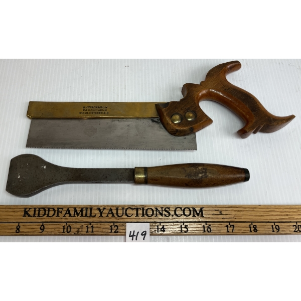 LOT OF 2 - BRASS BACK / STEEL / BEECH TENON SAW - STEEL PUNT BLOCK HAMMER