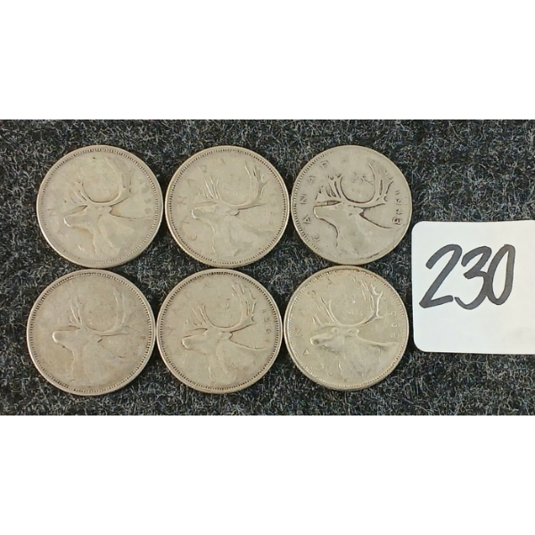 LOT OF 6 - 1943-1964 CDN 25 CENT COINS