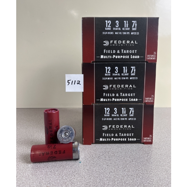 AMMO: 75X FEDERAL 12 GA 1-1/8OZ NO7-1/2 SHOT 