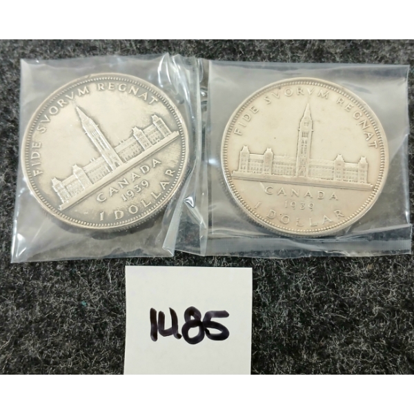 LOT OF 2 - 1939 CDN SILVER DOLLARS - PARLIAMENT 