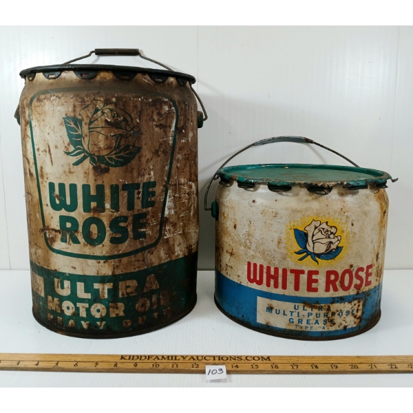 LOT OF 2 - WHITE ROSE MOTOR & ULTRA MULTI-PURPOSE GREASE CANS - 5 GAL & 25 LBS