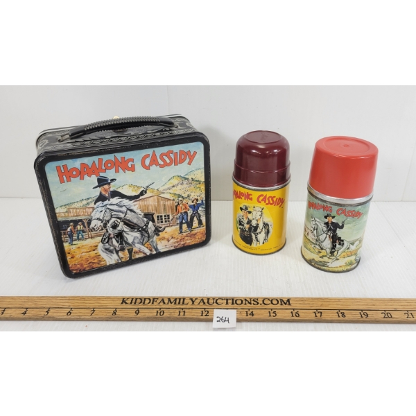 LOT OF 2 - ALADDIN INDUSTRIES HOPALONG CASSIDY LUNCH BOX & THERMOSES 