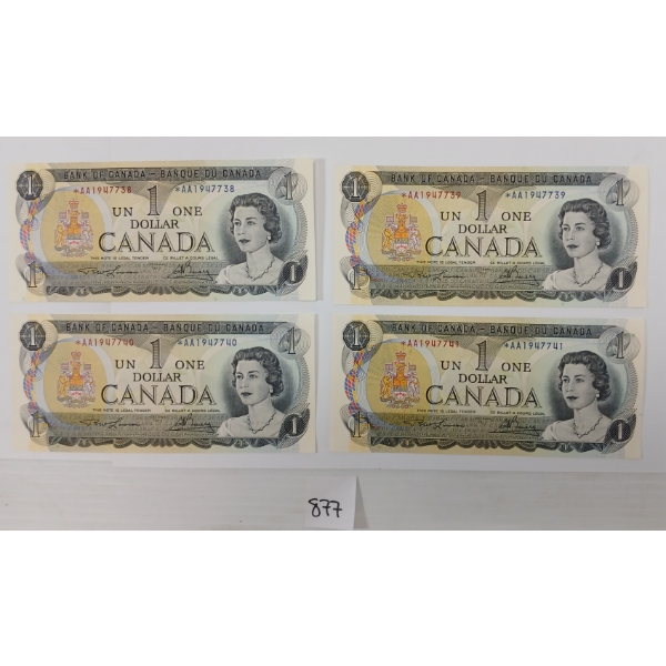LOT OF 4 - 1973 CDN $1 BANKNOTES - SEQUENTIAL