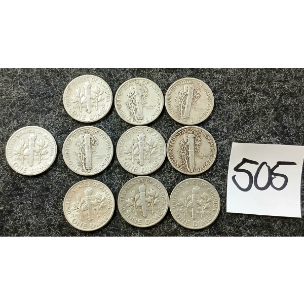 LOT OF 10 - 1938-1954 U.S. 10 CENT COINS