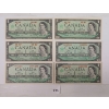 Image 1 : LOT OF 6 - 1954 & 1967 CDN $1 BANKNOTES