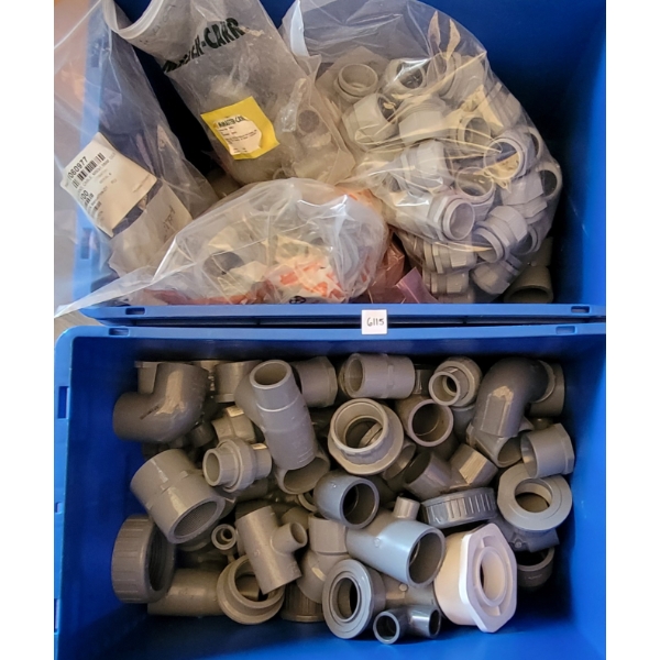 QTY OF - MISC PVC PIPE FITTINGS - INCL ELBOWS, T PIPES, NUTS, ETC