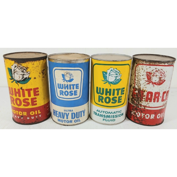 LOT OF 4 - EN-AR-CO & WHITE ROSE AUTOMATIC TRANSMISSION FLUID & MOTOR OIL CANS - QT