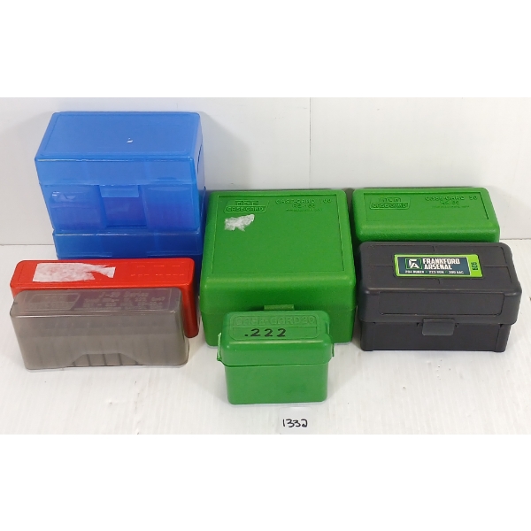 LOT OF 8 - AMMO BOXES - INCL .222 & .223 ETC
