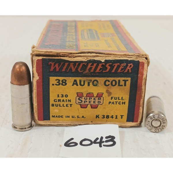 AMMO: 50X WINCHESTER SUPER SPEED .38 AUTO COLT - 130GR - FULL PATCH