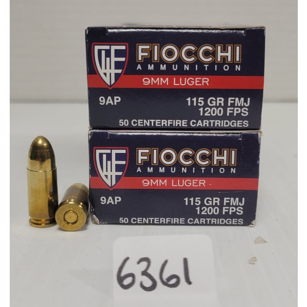 AMMO: 100X FIOCCHI 9 MM LUGER 115 GR. 
