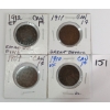 Image 1 : LOT OF 4 - 1909 - '12 CDN LARGE CENTS
