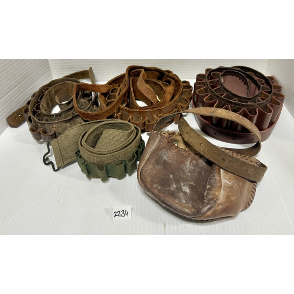 LOT OF 5 - LEATHER & CANVAS SHOTSHELL BANDOLIEERS & POUCH