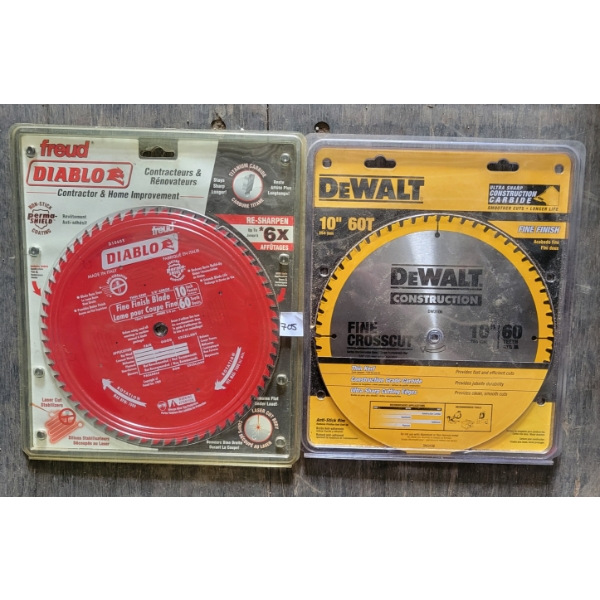 LOT OF 2 - DEWALT & FREUD 10IN BLADES - AS NEW