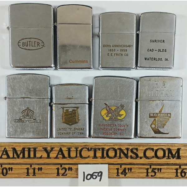 LOT OF 8 - SILVER TONE LIGHTERS - INCL DUNDEE, HAV-A-LITER, ZIPPO, ETC