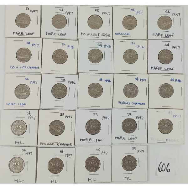 LOT OF 24 - 1946 & 1947 CDN 5 CENT COINS
