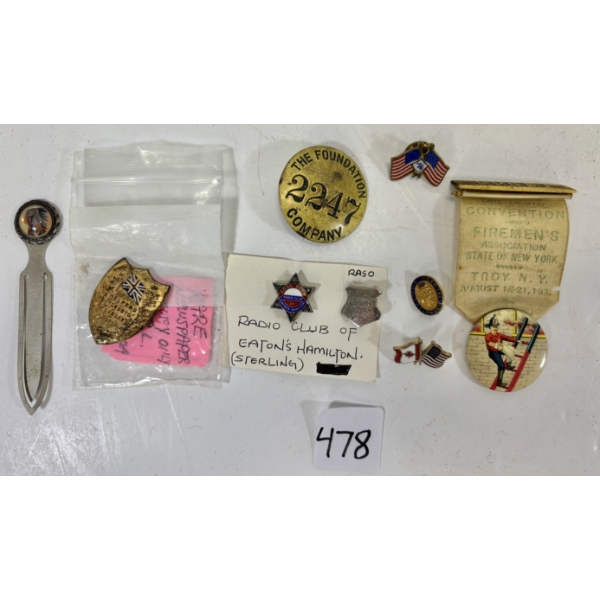 JOB LOT - HISTORICAL PINS - FIREMENS CONVENTION 1934, ETC.