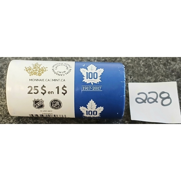 ROLL OF 2017 RCM TORONTO MAPLE LEAFS DOLLAR COINS