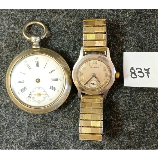 LOT OF 2 - CLINTON MEN'S WRISTWATCH & UNKNOWN POCKET WATCH