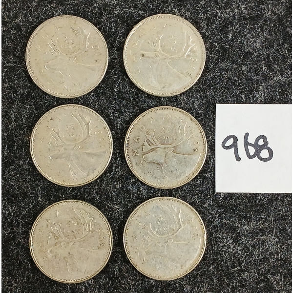 LOT OF 6 - 1968 CDN 25 CENT SILVER COINS