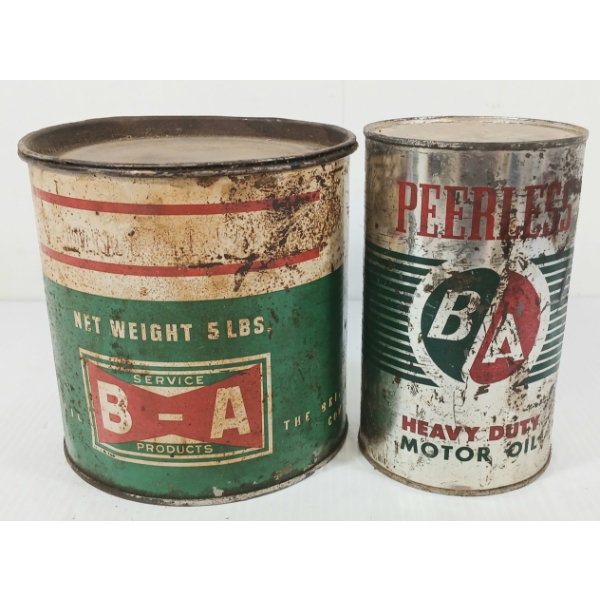 LOT OF 2 - B-A BOWTIE & B/A MOTOR OIL CANS - QT & 5 LBS
